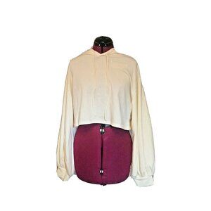 know.one.cares Cream Hoodie Women’s Large Balloon Sleeve Crop Pullover Top